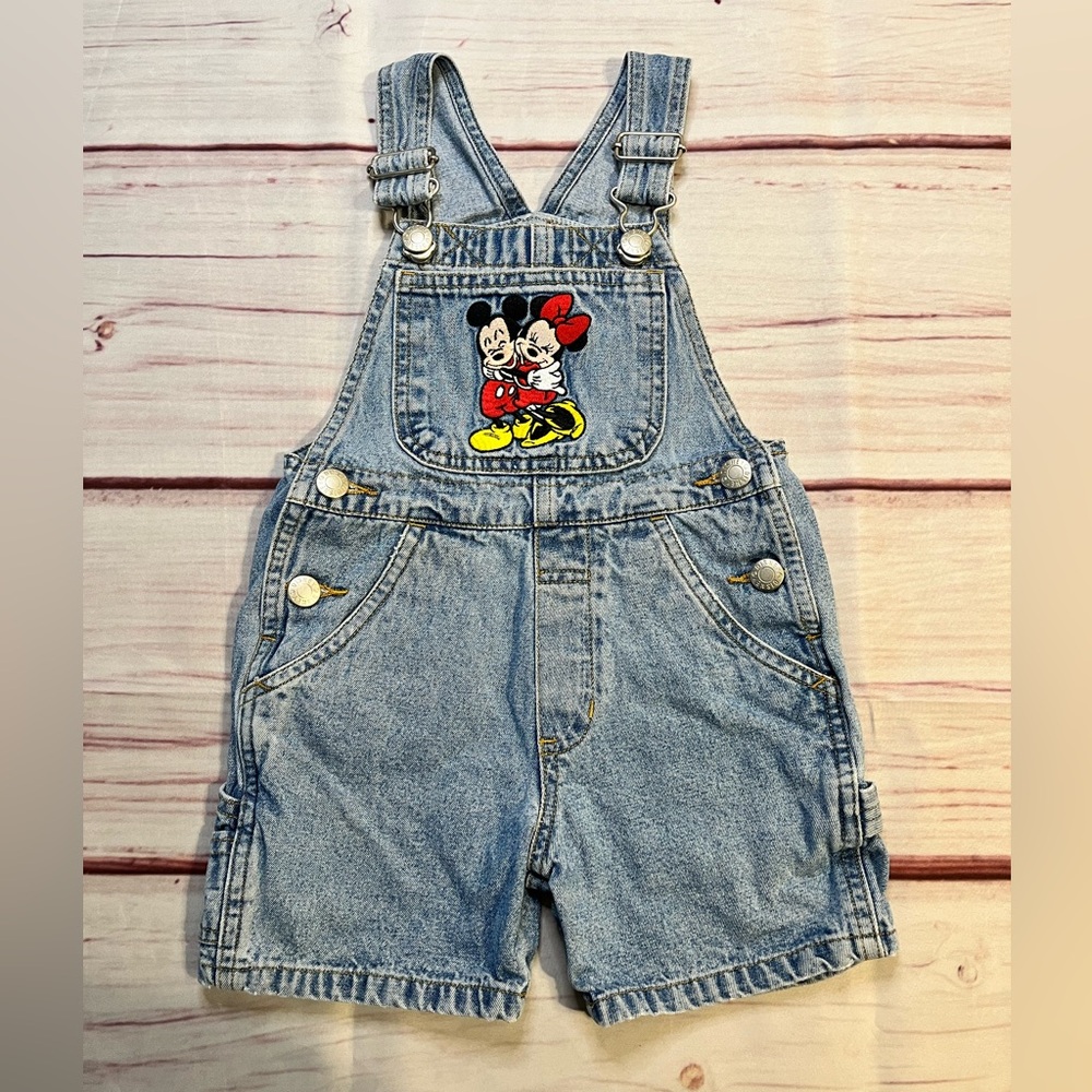Vintage Disney Mickey & Minnie Mouse Size 2T Denim Overall Shorts